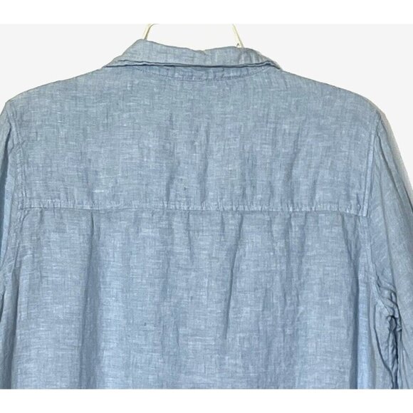 Tahari Light 100% Linen Light Blue Roll Tab Sleeve Button Long Tunic Shirt - Picture 4 of 8